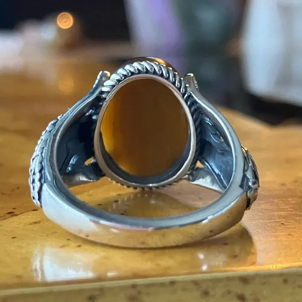 Natural Tiger’s Eye Eagle Ring Size 8